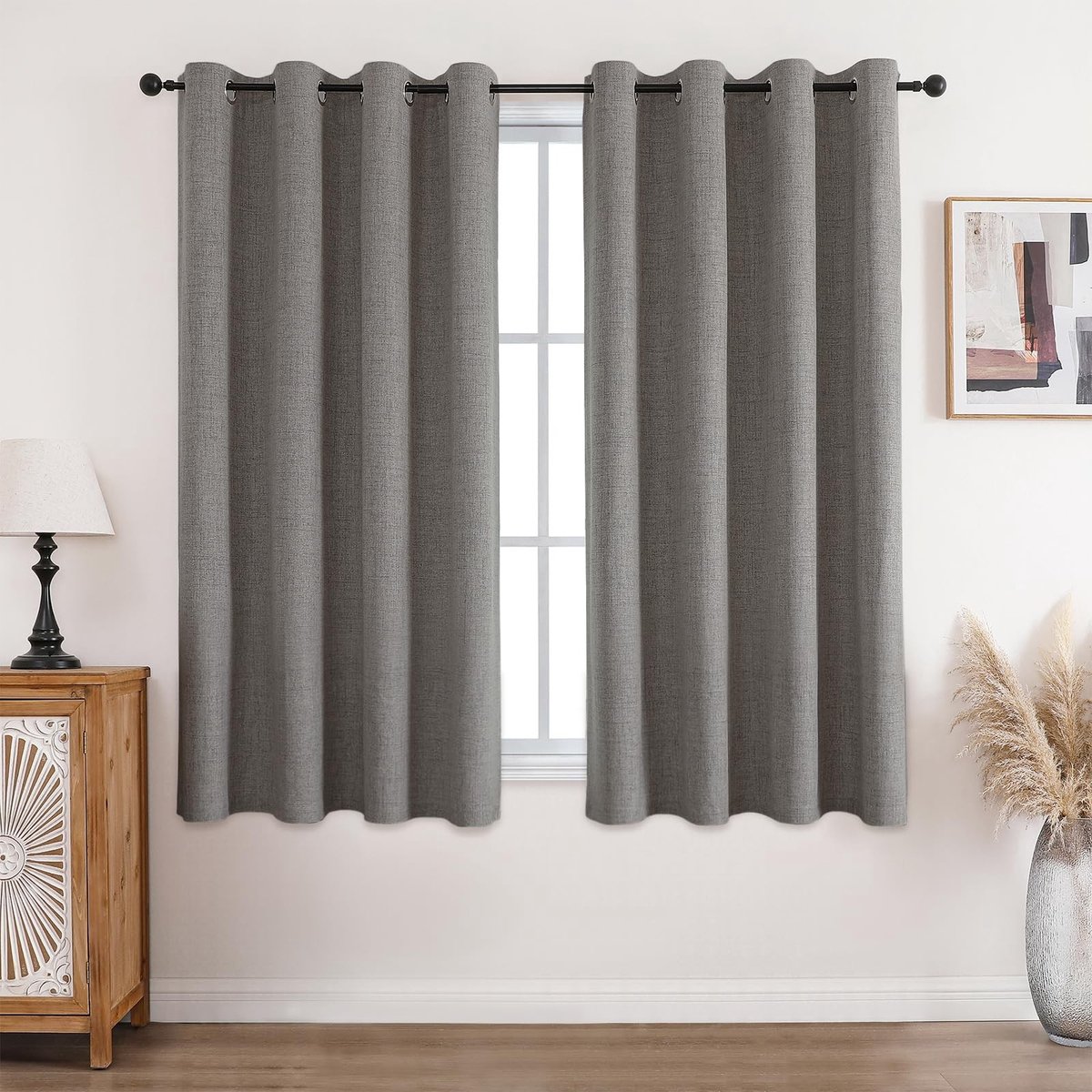Omgoods - Lichte Grijze Opaque Gordijnen met Oogjes - Set van 2, 100% Blackout