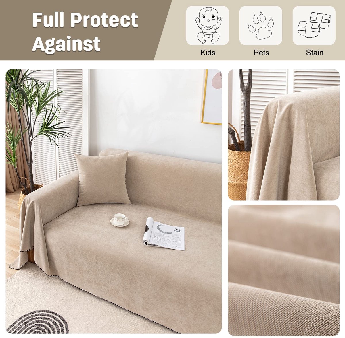 Omgoods - Modern Simple Sofa Throw - Zacht Decoratief Beschermend Dekentje 180x340cm - Khaki