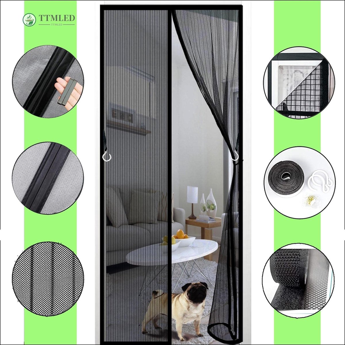 Omgoods - Insectenwerend Mosquitonetsysteem voor Deuren - 100x190cm, Zwart