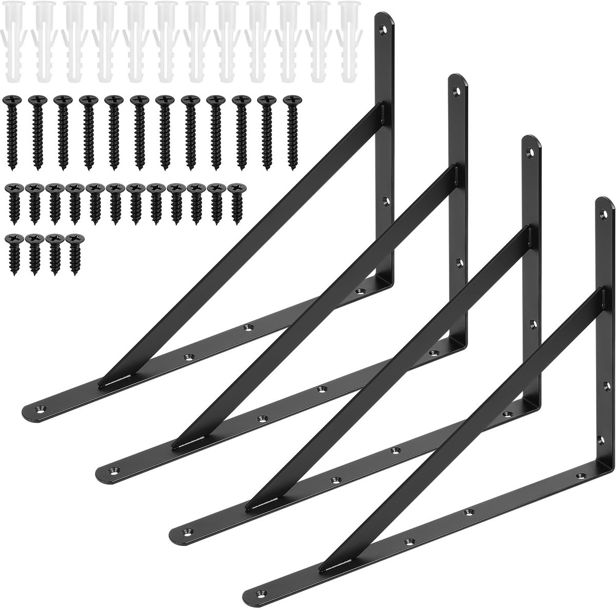 Omgoods - 4 Stuks Heavy Duty Plankbeugels voor Wandmontage Zwart