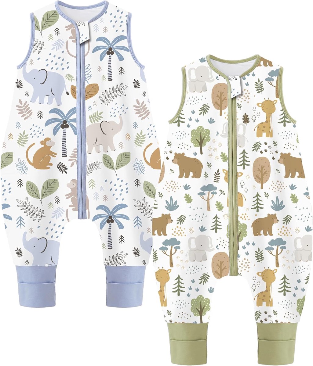 Babyzomerslaapzak met voeten, 0,5 TOG, kleine kinderslaapzak met pijpen, ongewatteerd, 100% katoen, slaapromper, voor jongens en meisjes
