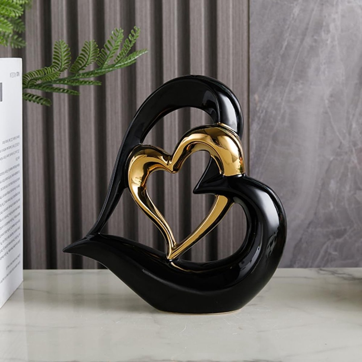 Omgoods- Hart Ornament Dubbel - Keramisch Beeld - Woondecoratie Sculptuur - Creatief Cadeau - Kantoor Decoratie - Verweven Hartvormen - Decoratiebeeld