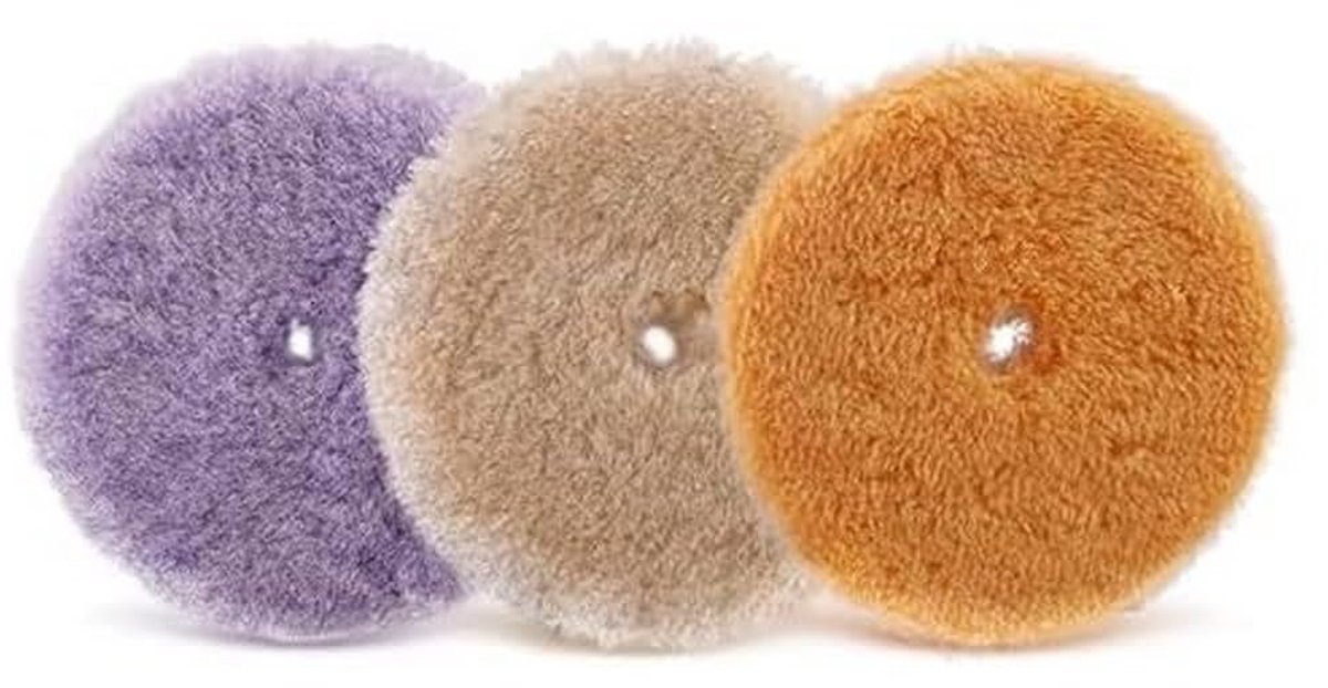 Lamsvachtpad, klittenband-polijstpads, lamswollen kap, lamsvacht, 3-delig, 150 mm, polijstschijf, polijstset, wollen pad, lamswol, 150 mm, klittenbandpad, polijstschijf voor auto polijstmachine