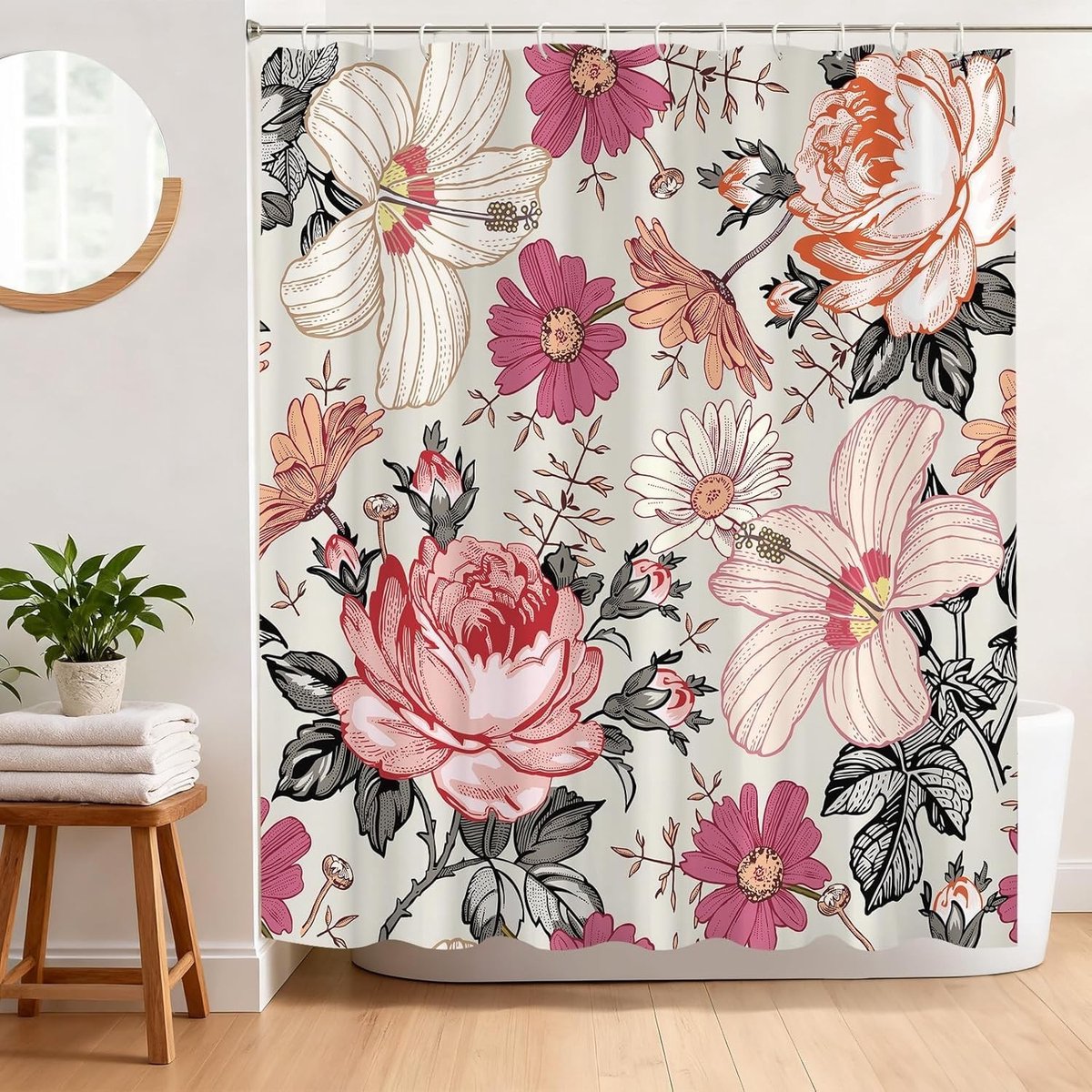 Omgoods - Modern Bloemen Douchegordijn 180x180cm, Waterdicht en Stijlvol