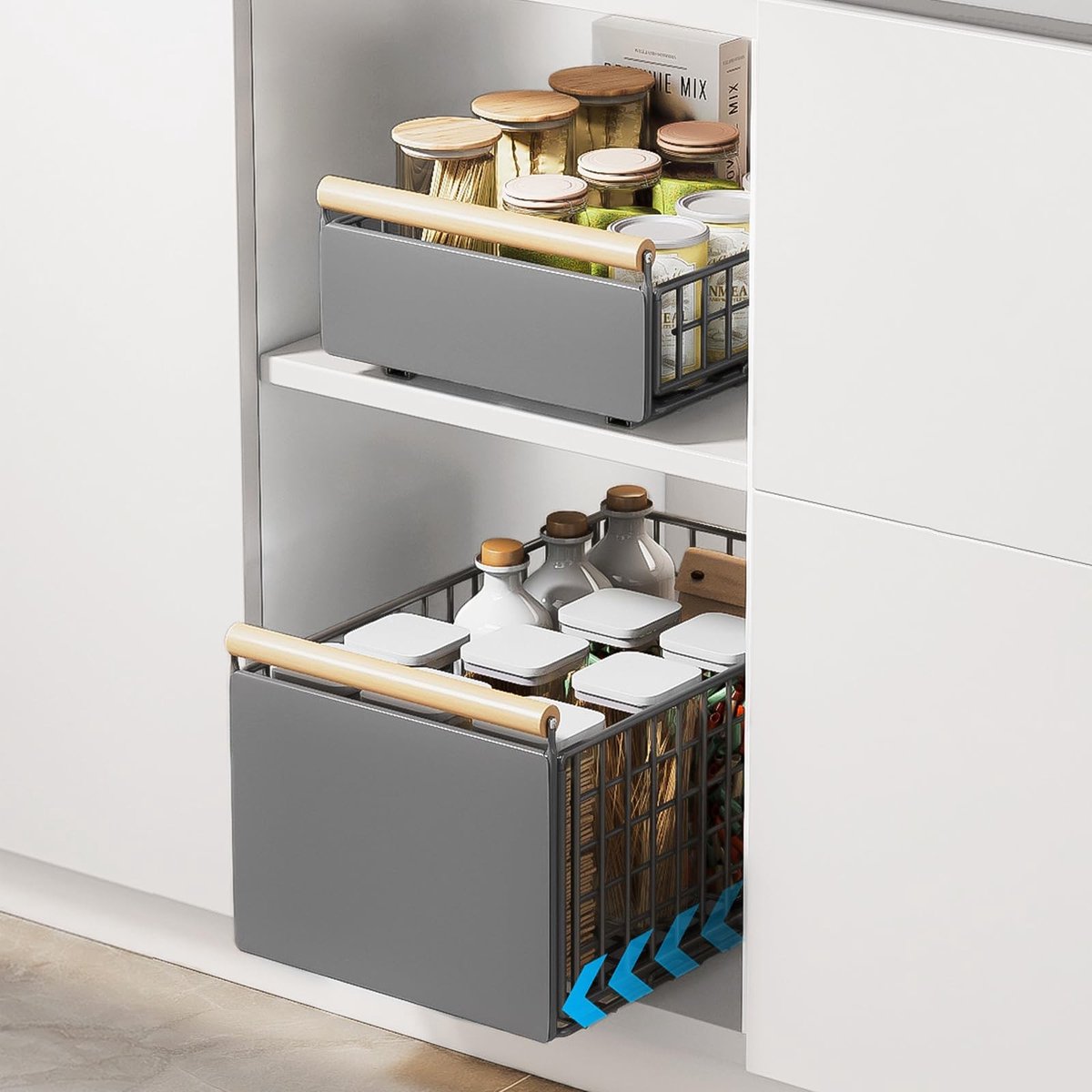 Omgoods - Vouwbare Keuken Organizer met Houten Handgreep - Collapsible Kast Organizer - 2 Pack