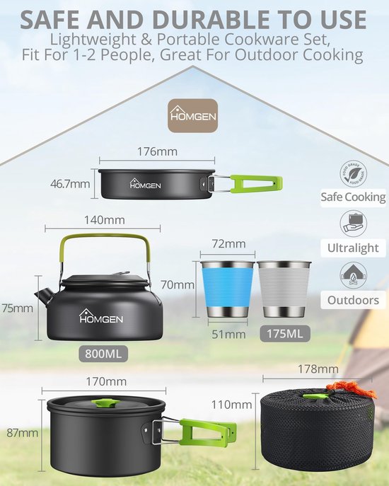 Omgoods - 10-delige Camping Pannen Set - Lichtgewicht Aluminium Kookset voor Buiten — afbeelding 5