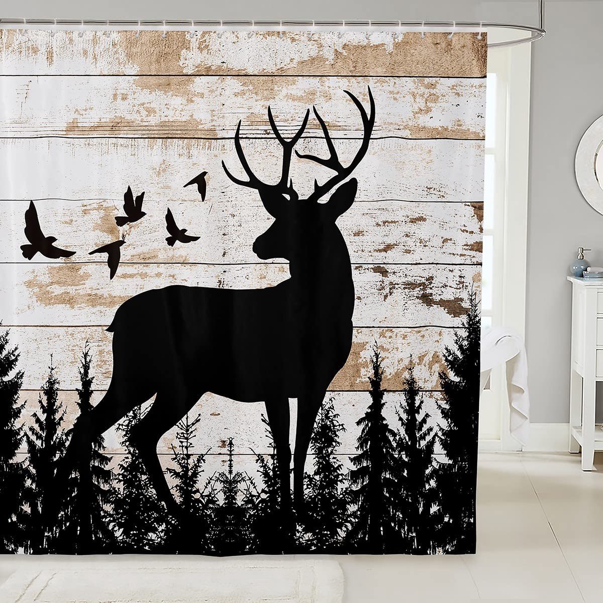 Omgoods - Rustiek Camping Douchegordijn 180 x 180 cm met Haken