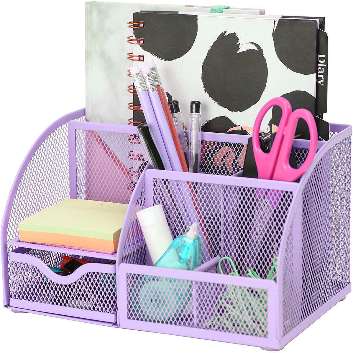Omgoods - Metalen Mesh Bureau Organizer met 7 Compartimenten - Lichtpaars