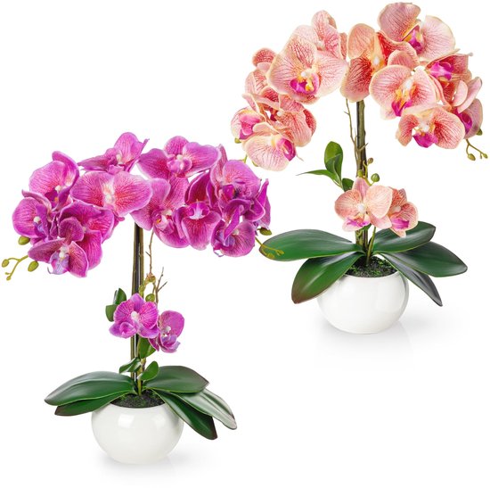 Set van 2 Kunstorchideeën - Elegante Decoratie - 40 cm - Hoogglans