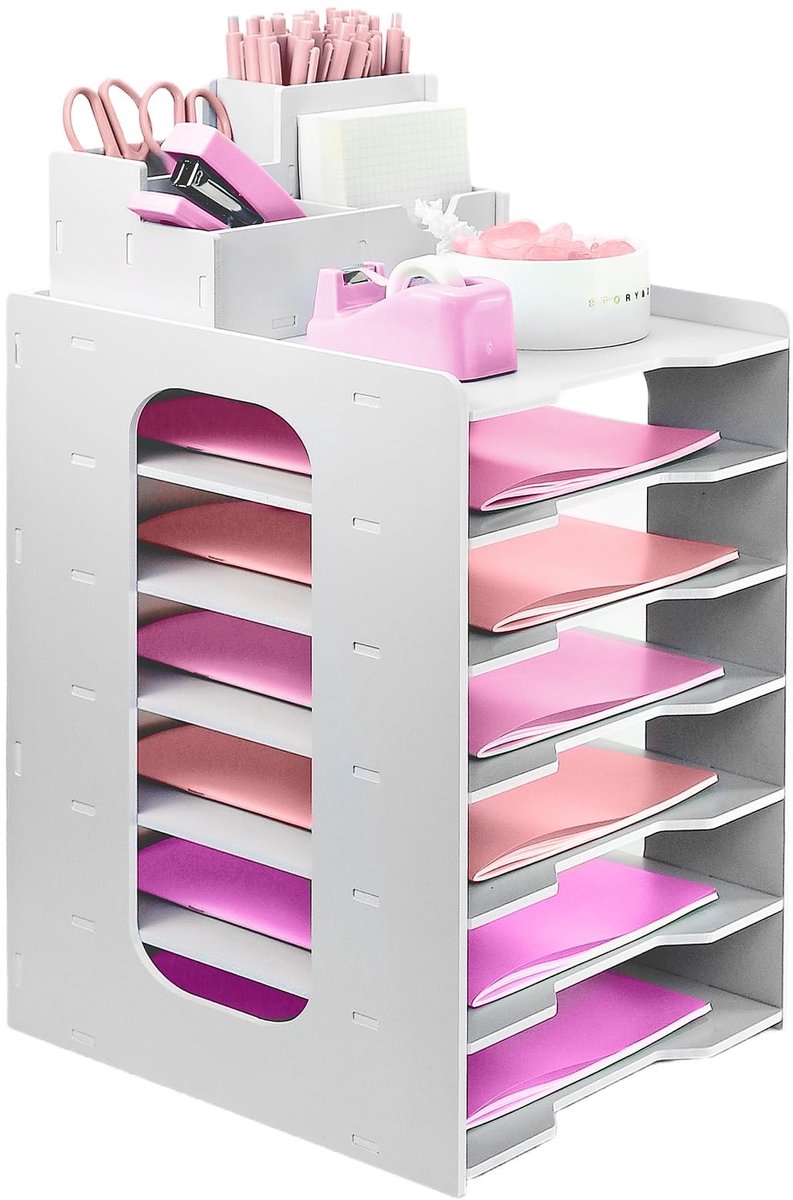 Omgoods - 7 Laags Houten Document Organizer met Pennenhouder voor Bureau