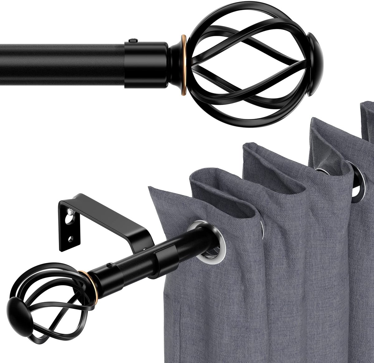 Omgoods - Zwarte Gordijnroede voor Raam 66 tot 120 cm - Decoratieve Gordijnroede
