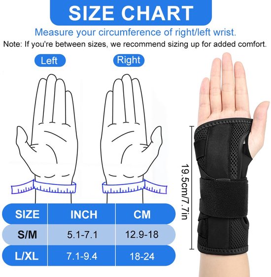 verstelbare polsbandages met metalen rails en zachte duimopening, polsbandage voor mannen en vrouwen, carpaal tunnel artritis verstuikingen, rechts, S/M — afbeelding 4