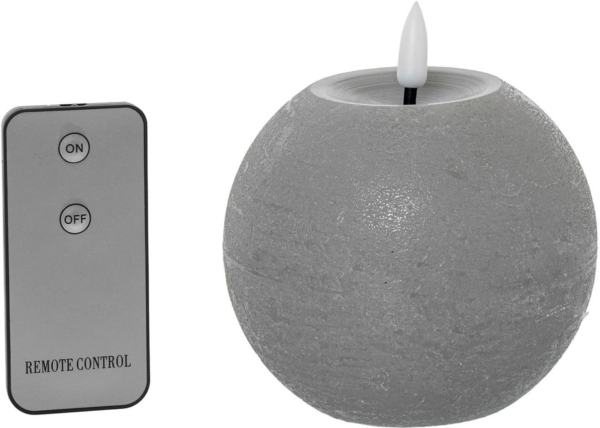 Omgoods - Set van 4 LED Kaarsen met Afstandsbediening - Wax Bal Grey - 10 x 10 x 8.5 cm