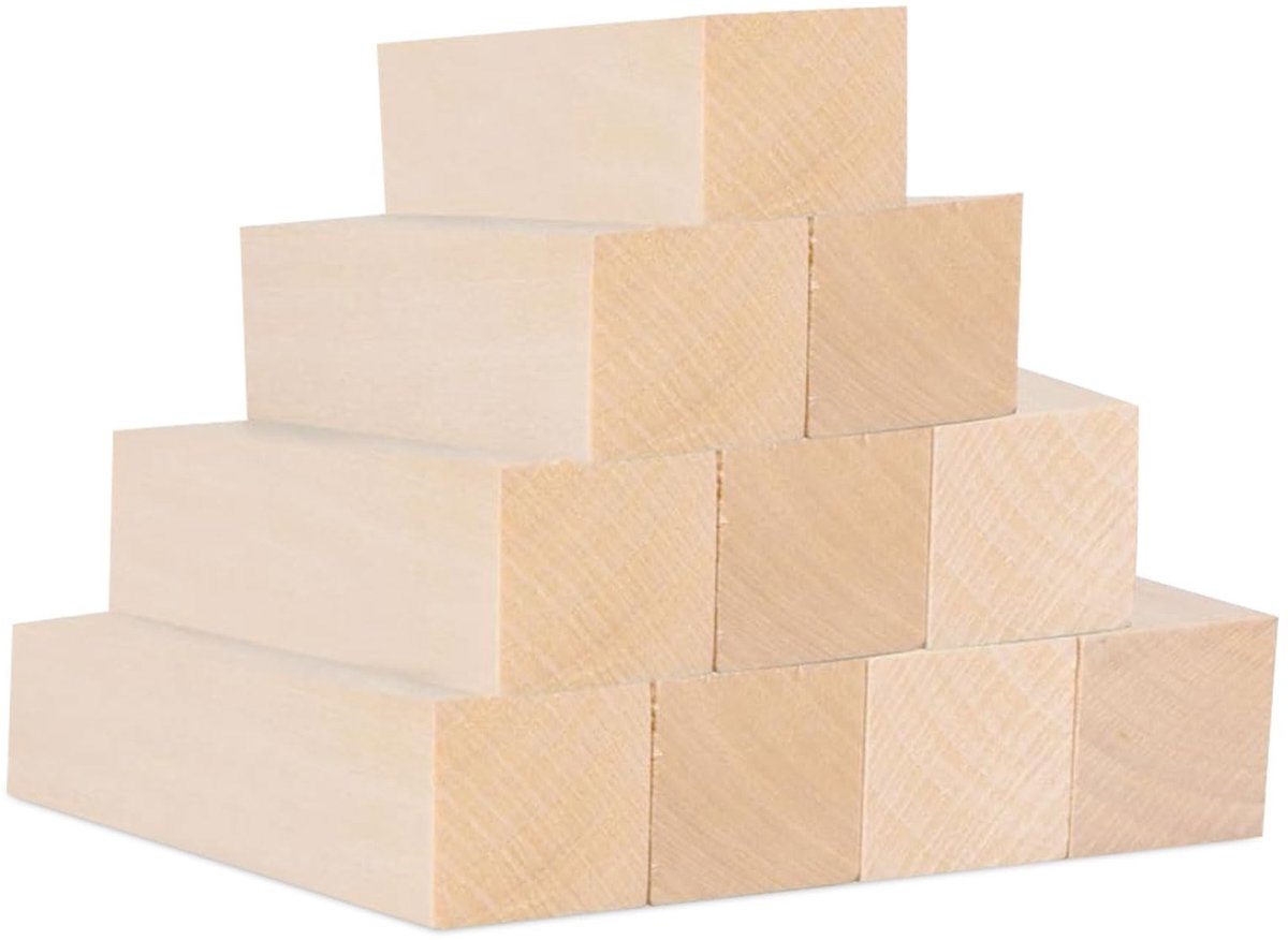 Omgoods - 10 Stuks Linde Hout voor Houtsnijwerk - 3.8 x 3.8 x 15 cm