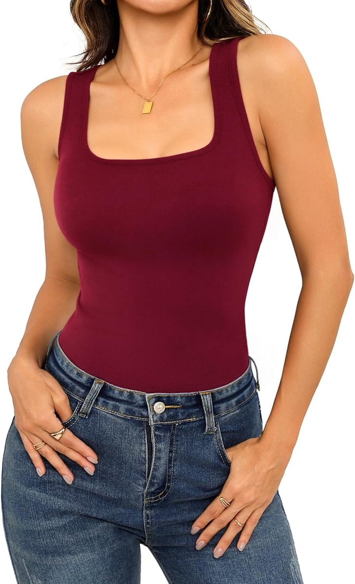 Thermische top voor dames, vierkante hals, elegant, katoen, basic tops, elastisch, mouwloos, slim fit, ondergoed, winter, casual