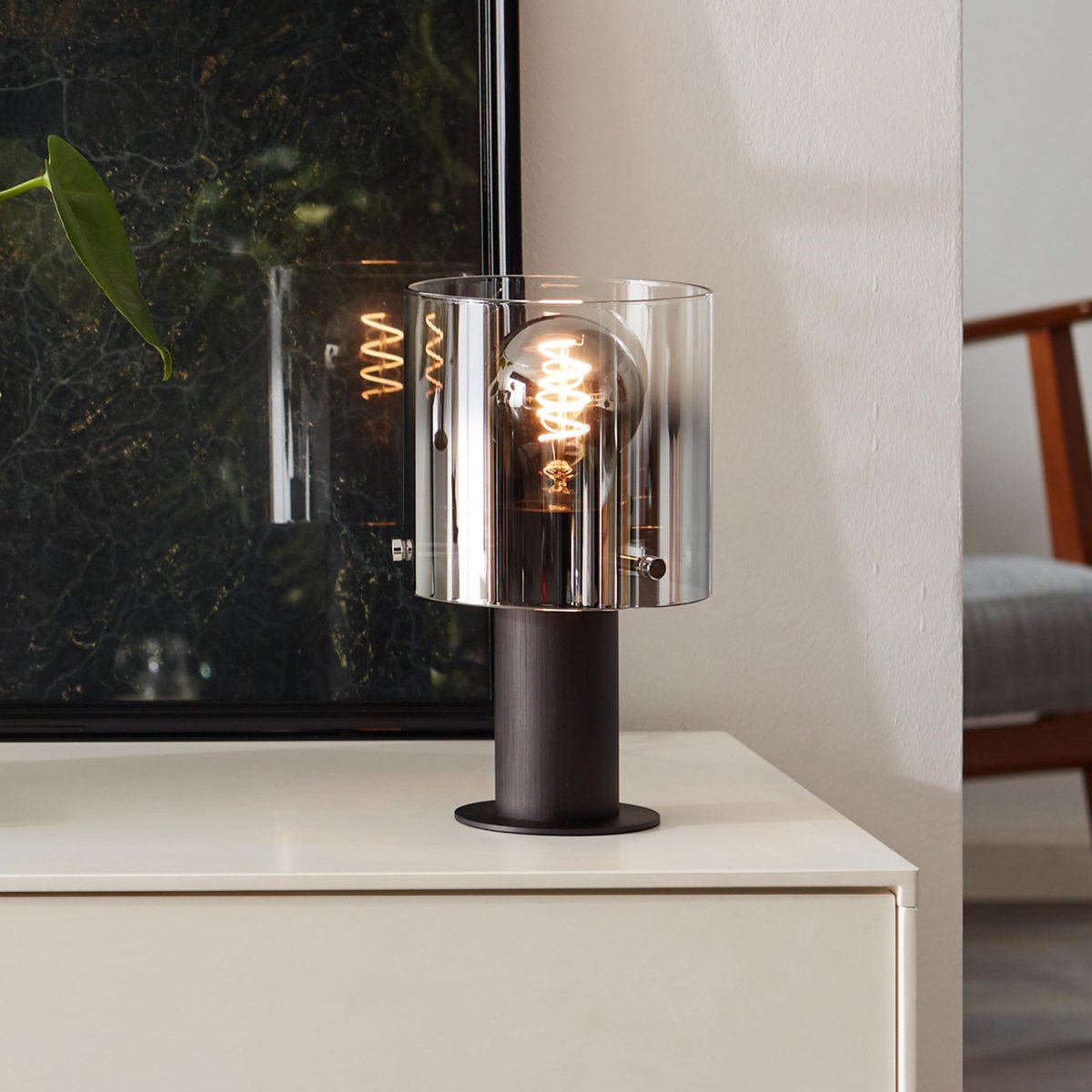 Omgoods - Elegante Tafel Lamp met Rookglas - 26 cm Hoog, Ø 15 cm - E27 Fitting