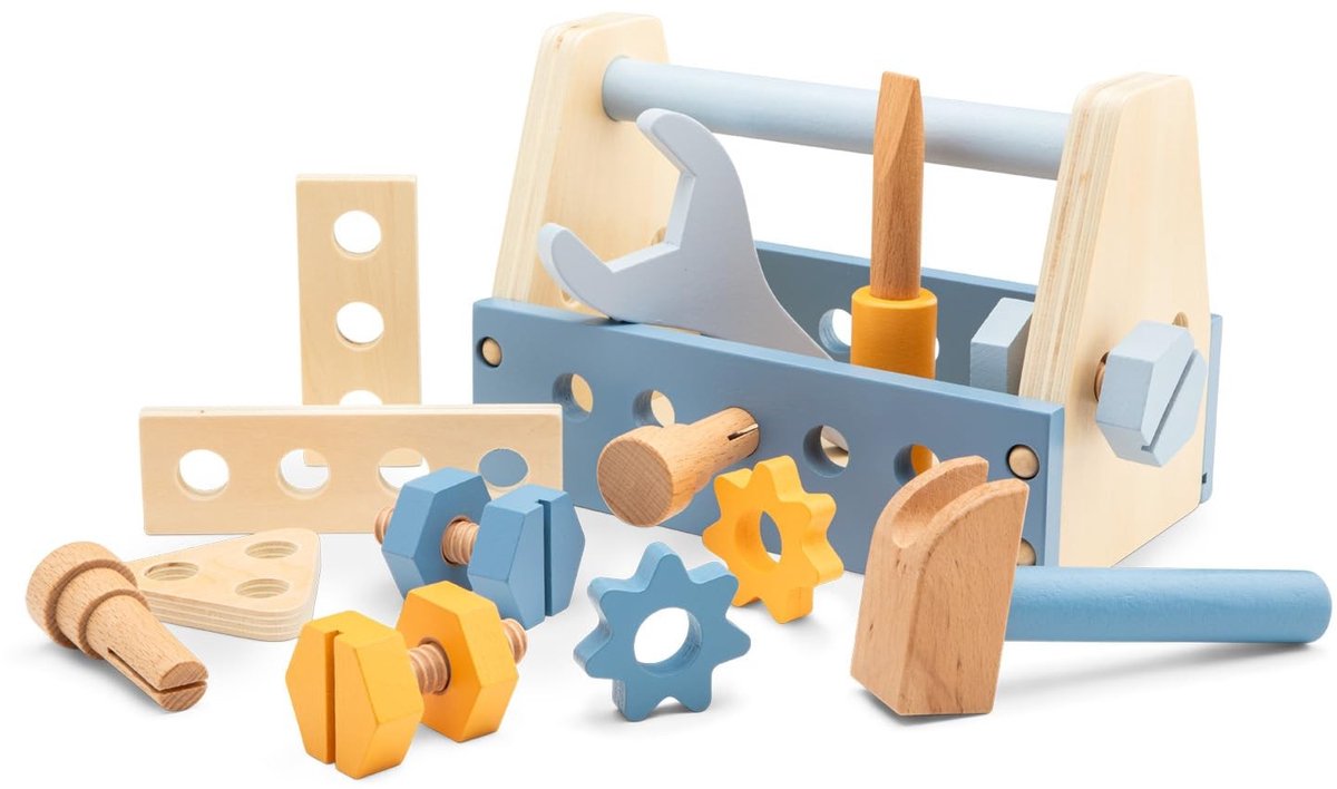Omgoods - Houten Gereedschapskist voor Kinderen - Educatief Speelgoed met Schroeven en Gereedschap
