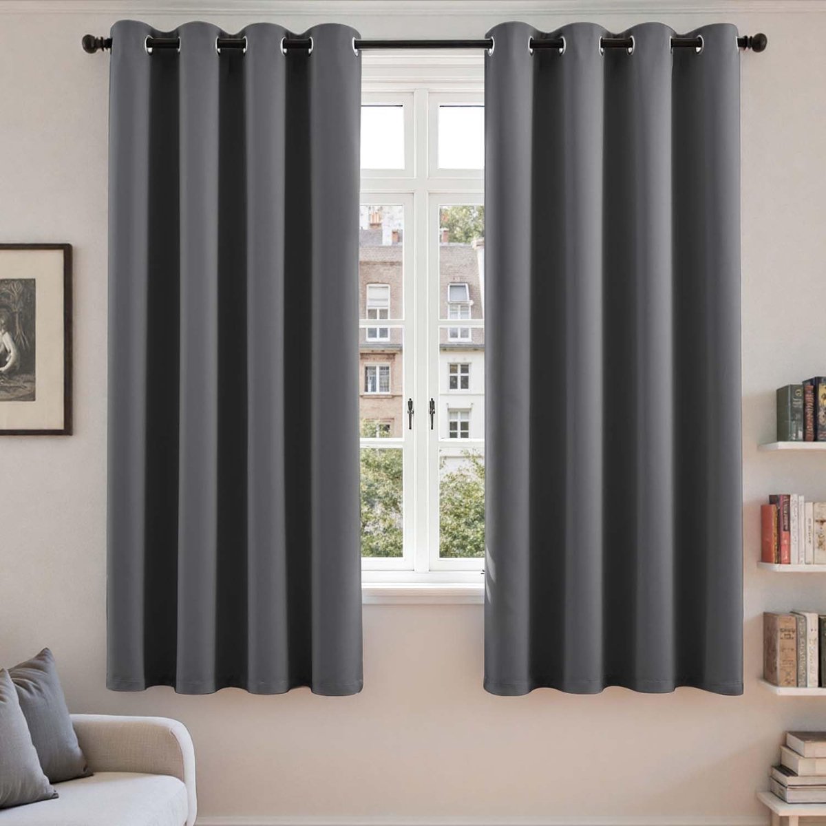 Omgoods - Opaque Gordijnen Set van 2 - 175 x 140 cm - Donkergrijs voor Privacy