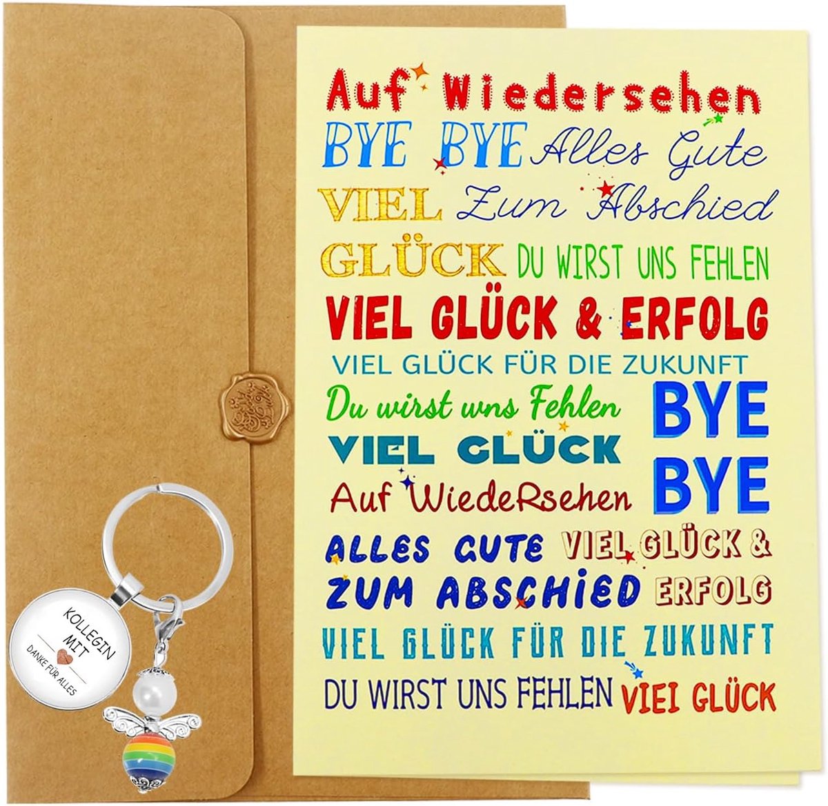 afscheidskaart collega afscheidscadeau met envelop & bedank & lakzegel sticker sleutelhanger kaart afscheid afscheidscadeau collega baanwisseling