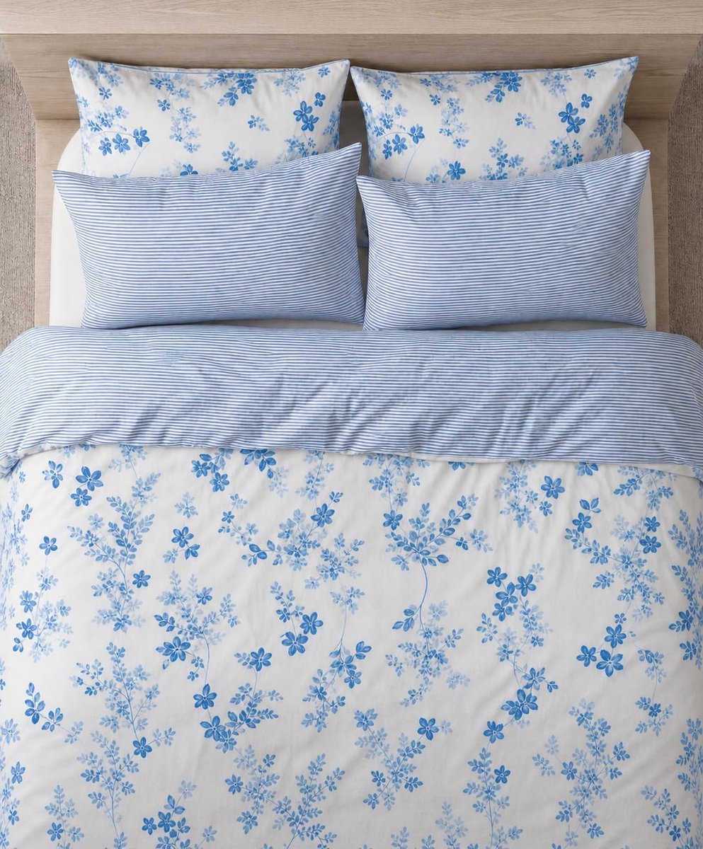 Omgoods - 3-delige Dekbedovertrekset met Reversible Design in Bloemen en Strepen