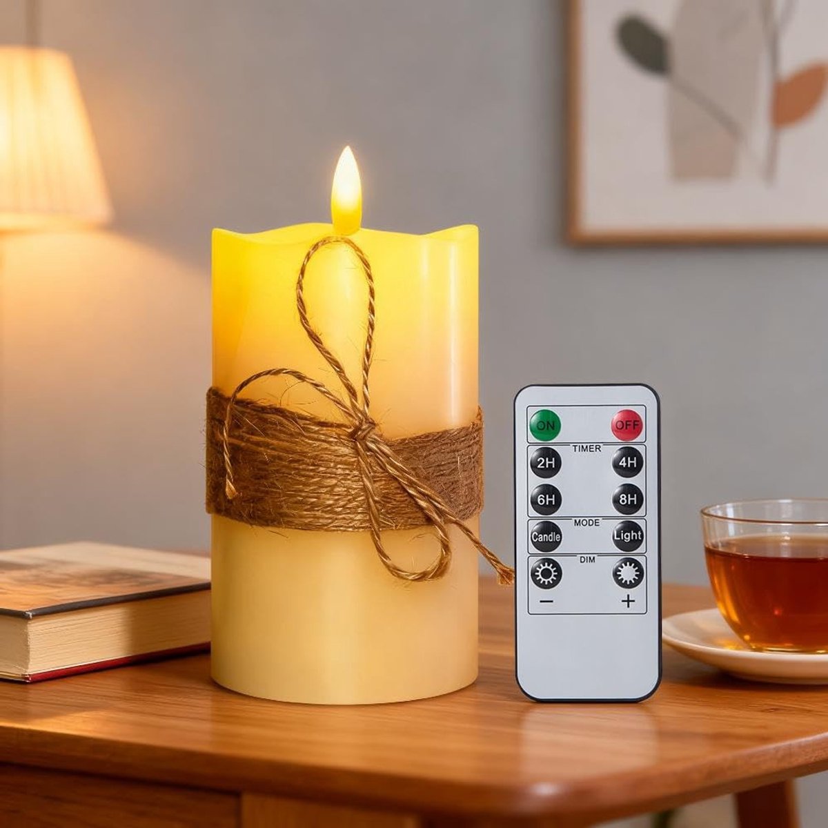 Omgoods - LED Kaarsen met Jute Touw - Echte Was Kaarsen met Realistische Vlam Effect en Afstandsbediening