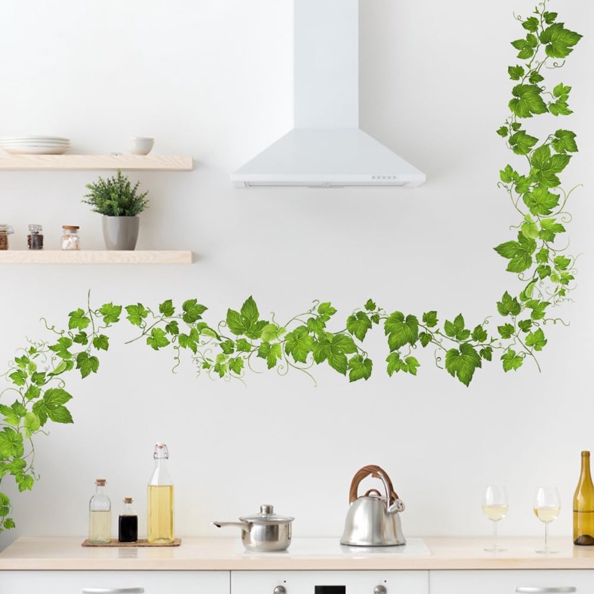 milaosk Efeu Muursticker, lengte 1,74 m, muursticker, grassen, bladeren, wijnstok, planten, groen, zelfklevende muursticker, moderne wanddecoratie, keuken, woonkamer, slaapkamer, badkamer, hal