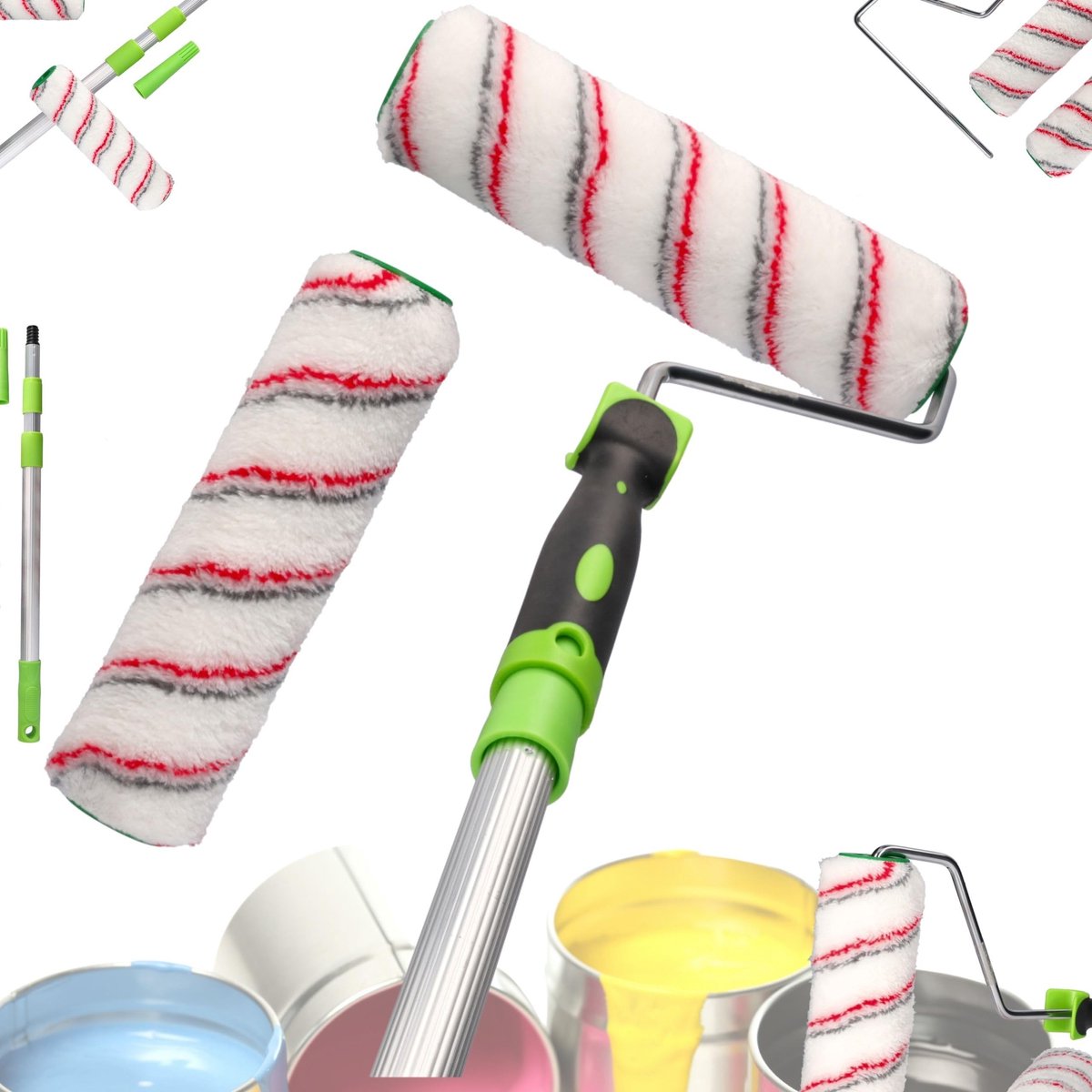 Omgoods - Paint Roller Set 2x 25cm met Telescoop Handvat - Ideaal voor Binnen- en Buitenschilderwerk