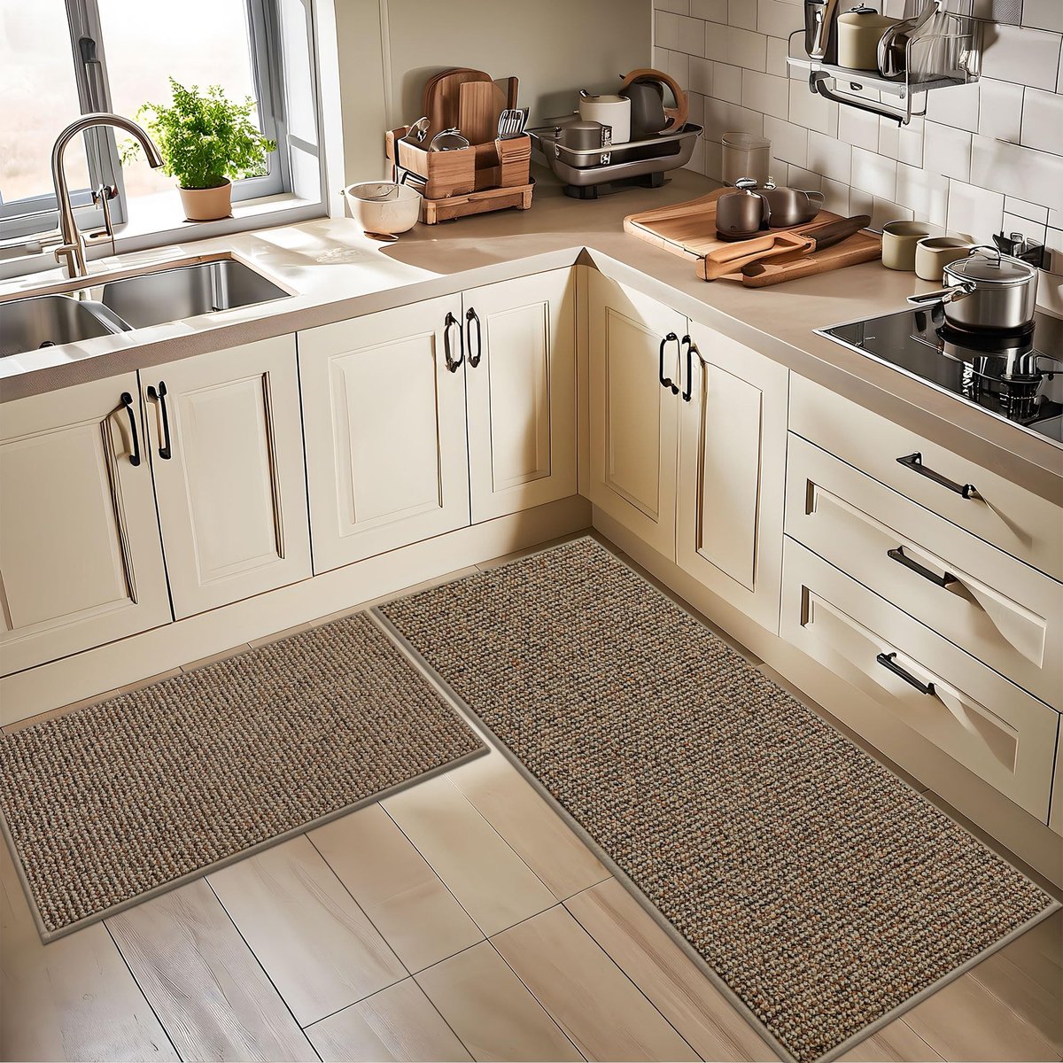 Omgoods - Keukenloper 60x89 cm + 60x152 cm - Beige Antislip