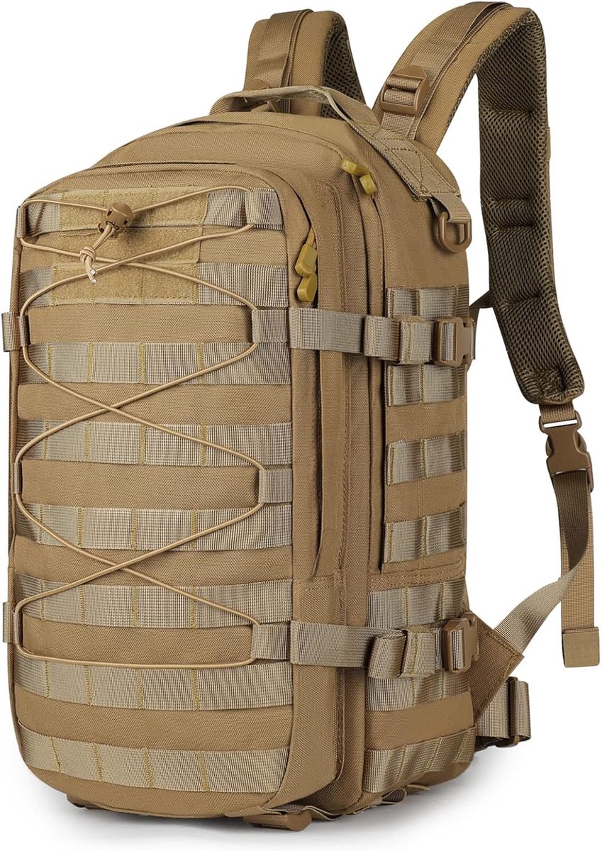 Militaire rugzak, 20 liter, multifunctioneel, voor wandelen, trekking, fietsen, fitness, Bruin
