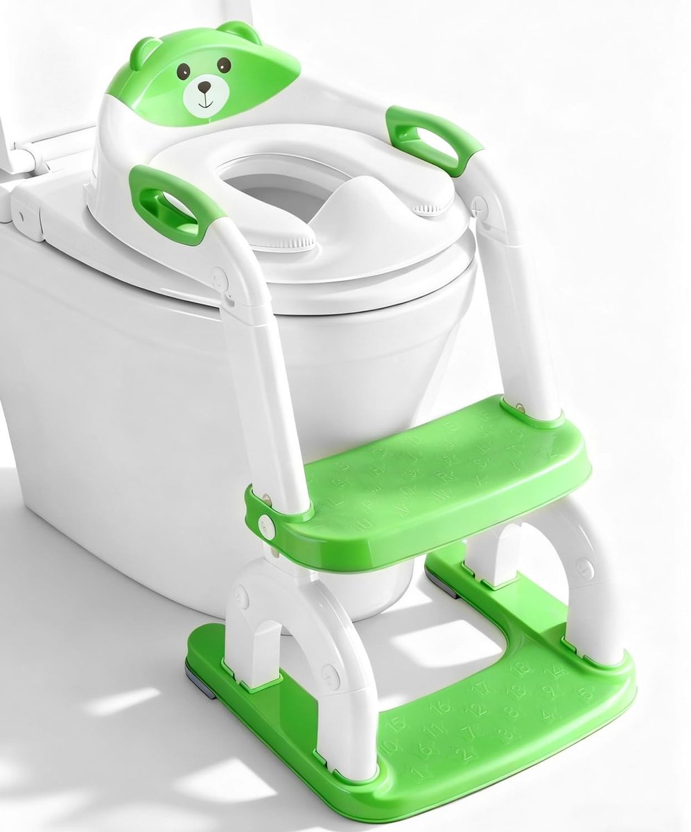 Omgoods- Kindertoiletbril met trap - Verstelbaar - Opvouwbaar - Antislip - Gevoerde zitting - 2-in-1 toilettrainer