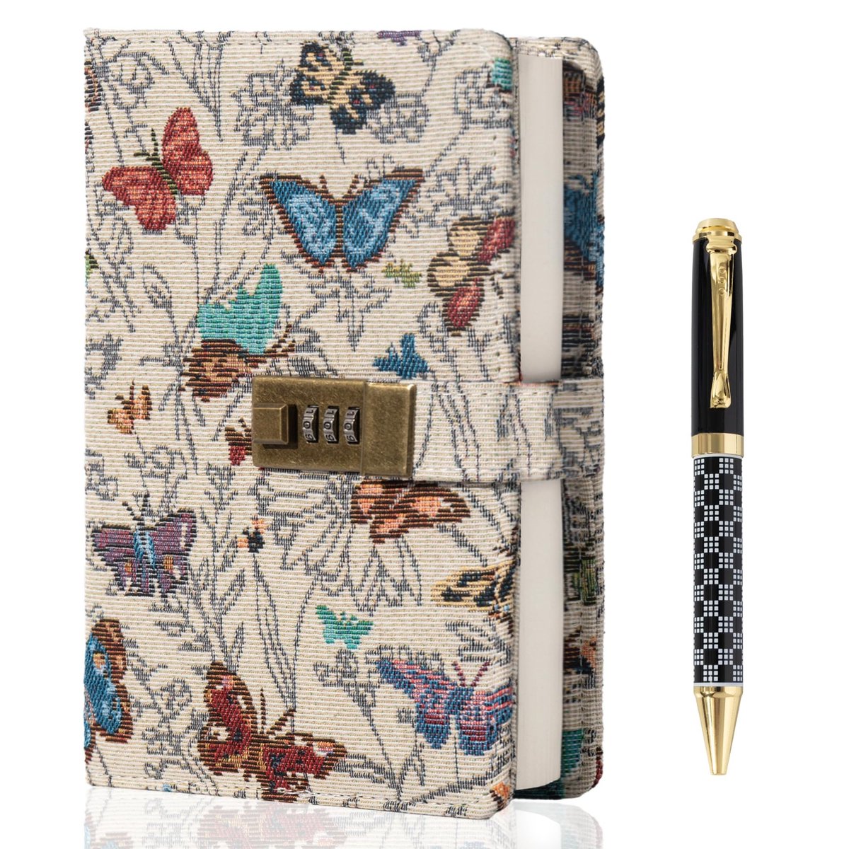 Omgoods - Geborduurde Dagboek met Slot - Hardcover Notitieboek
