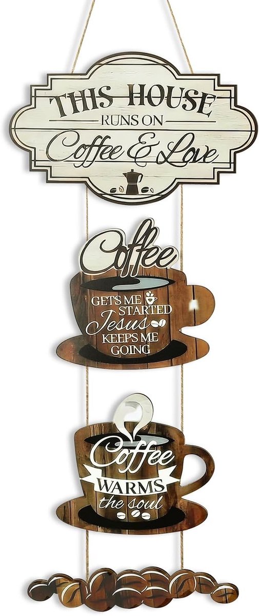 4 Stuks Landelijke Koffie Wanddecoratie, Landelijke Koffiebonen Houten Ophangbord Voor Keuken Eetkamer Koffiebar
