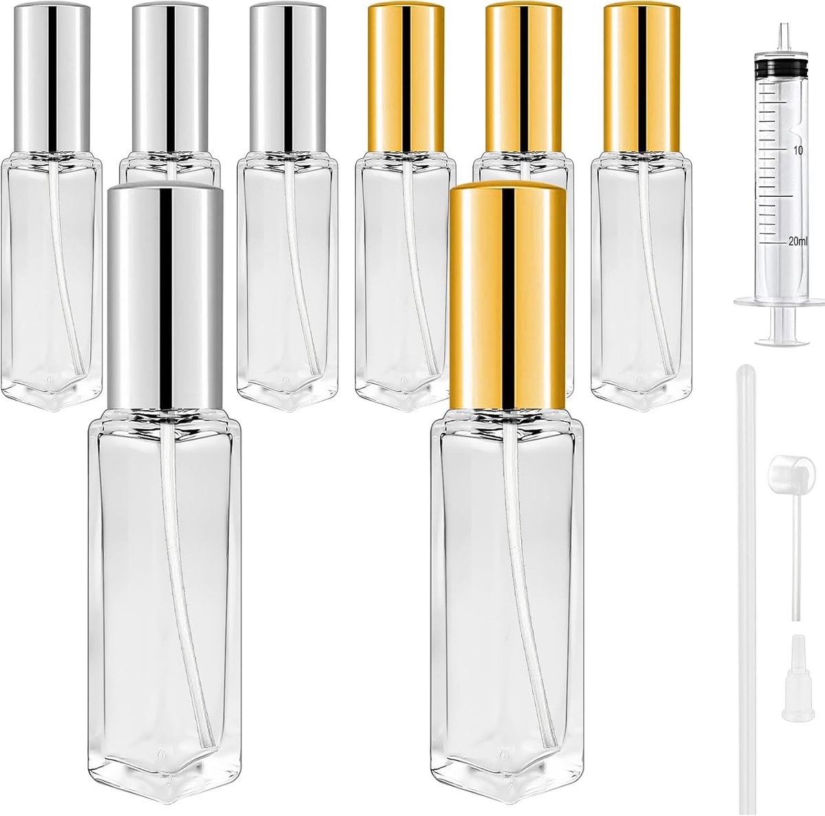 8 Stuks 10 ml Navulbare Parfumverstuiver, Lege Parfumflesje Transparant Parfumflesje Navulbare Parfumflesjes Met Verstuiverpomp en Trechter Voor Vrouwen of Meisjes