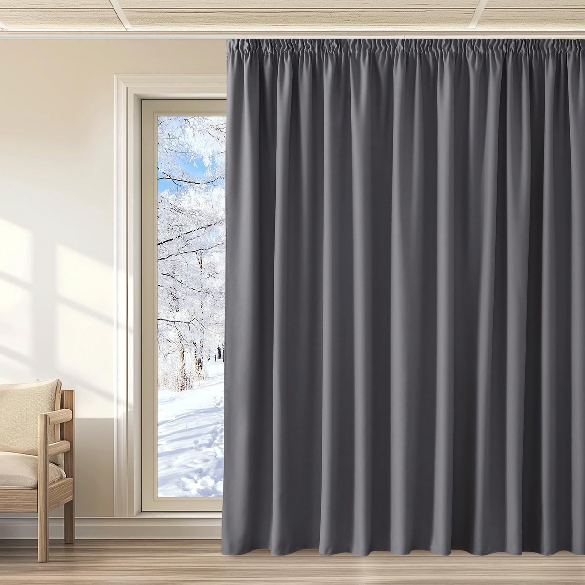 Omgoods - Opaque Thermal Gordijn met Plooi Band - Grijs - 300x260cm