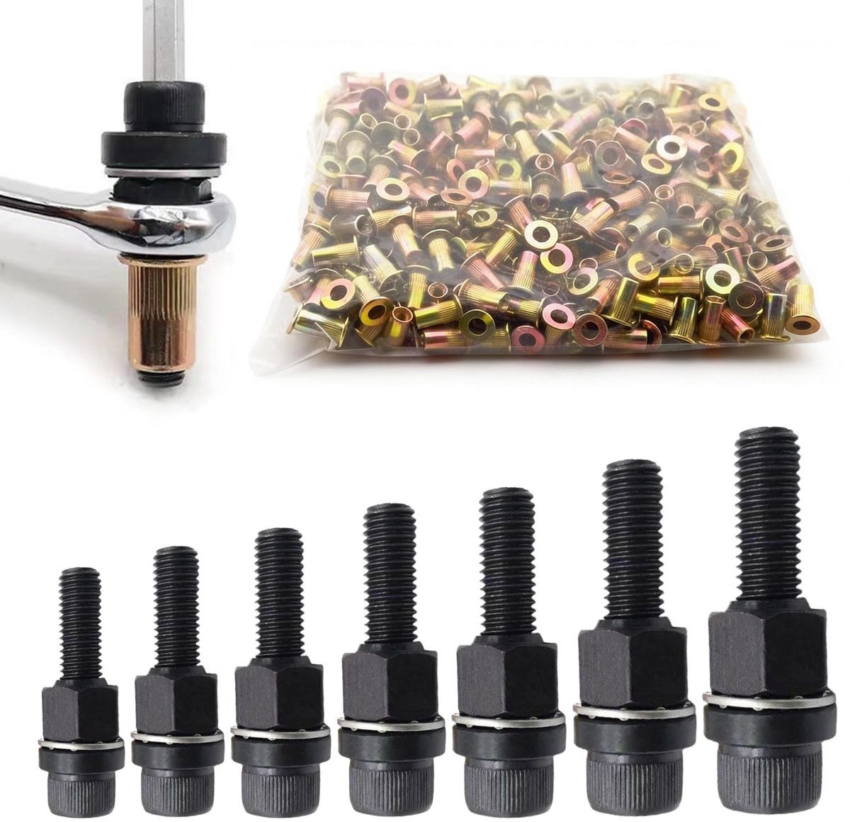 Omgoods- Klinkmoertang Set M3/M4/M5/M6/M8/M10/M12 - Klinkmoeren - Indrukmoeren - Rivnut Gereedschap - Schroefdraadverbindingen - Duurzaam en Nauwkeurig - Klinknageltang