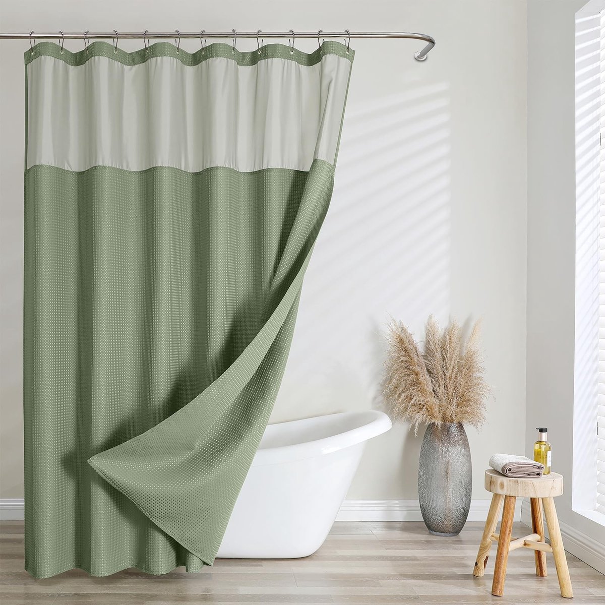 Omgoods - Waterdicht Douchegordijn met Waffle Patroon en 12 Haken 180x200cm