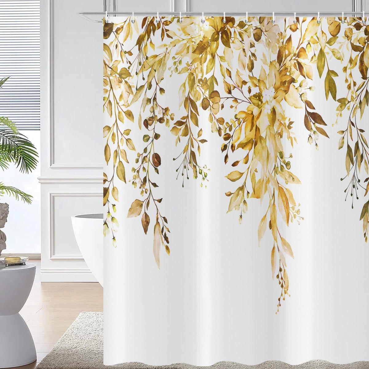Omgoods - Gele Eucalyptus Douchegordijn 180x200cm Waterdicht met Haken