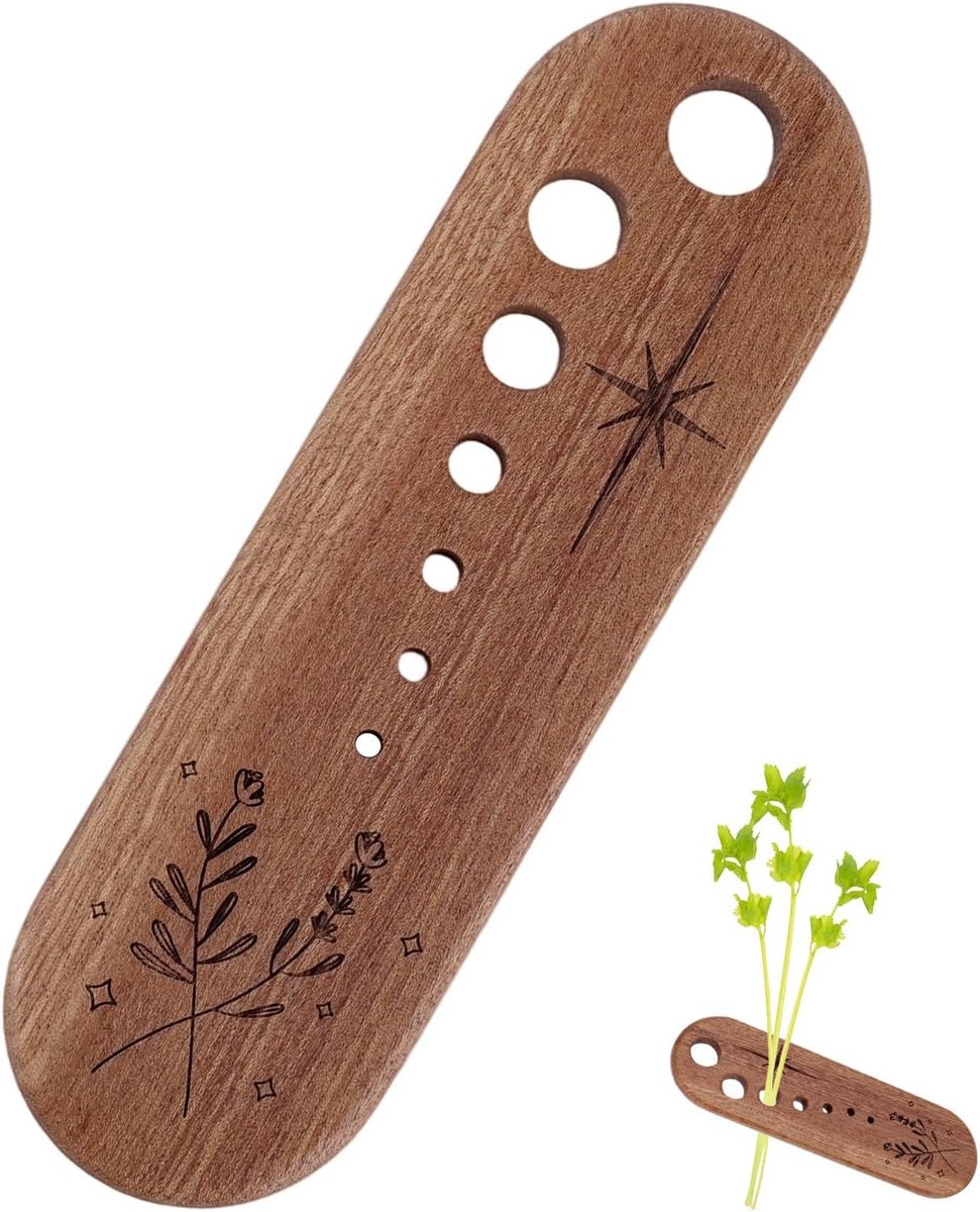 Houten Groentebladscheider, Sapelehout Kruidenstripper met 7 Gaten Compact Ontworpen Keukengereedschap voor Kruiden Zoals Peterselie Koriander Tijm Munt en Rozemarijn