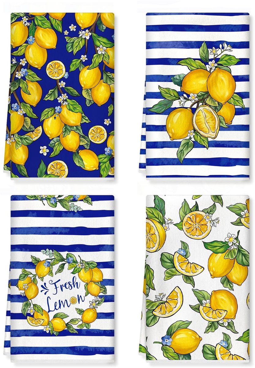 Omgoods - Set van 4 Keukenhanddoeken van Zacht Katoenmengsel in Marineblauw