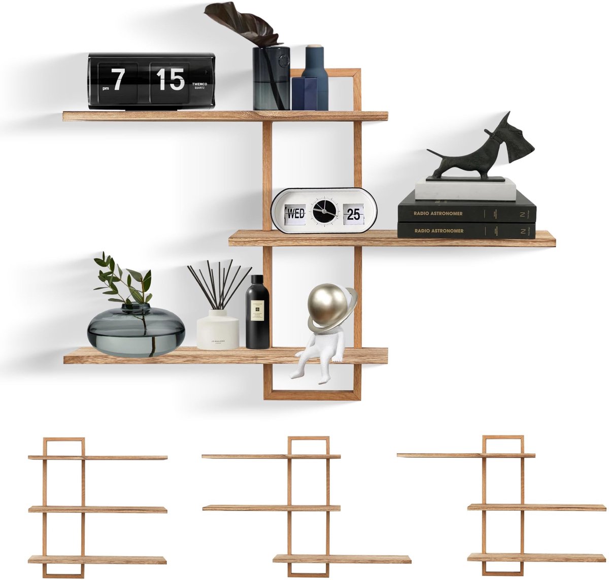 Omgoods - Eiken Wandplanken - Rustiek Vierkant Opbergrek voor Woonkamer of Slaapkamer