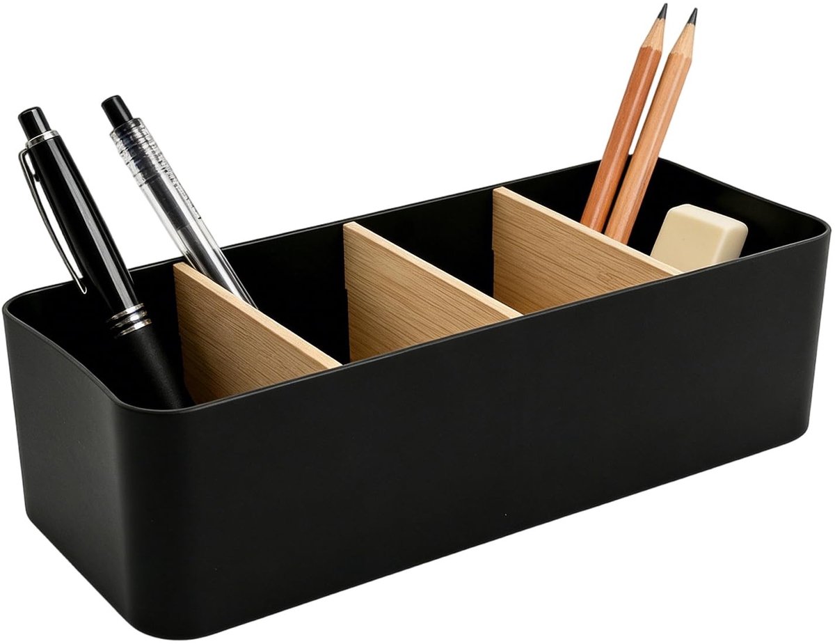 Omgoods - Bamboo Desk Organiser - Bureau Organizer met 5 Verwijderbare Compartimenten