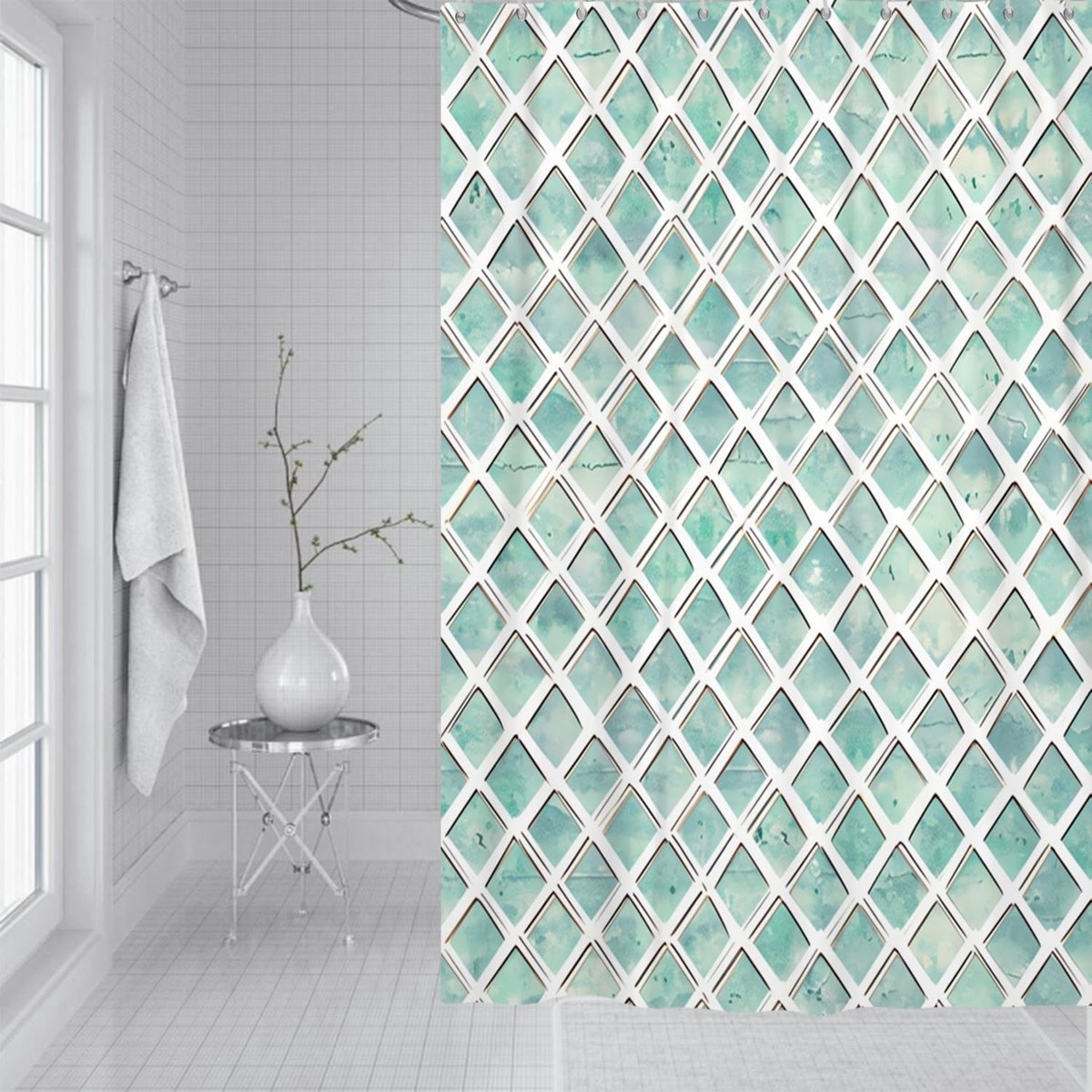 Omgoods - Mintgroen Douchegordijn 180x200 cm met Geometrisch Design