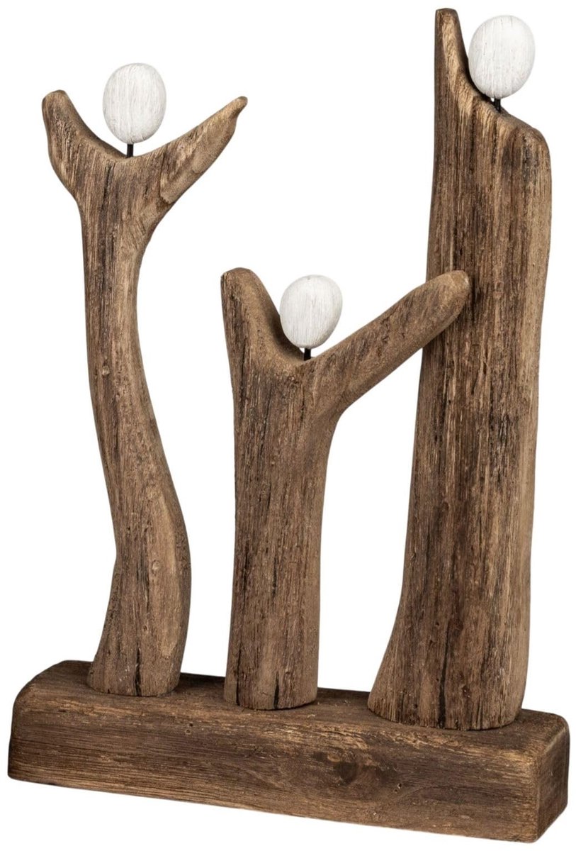 Omgoods - Decoratief Object Set van 3 - Moderne Familiefiguur op Houten Sokkel voor Woonkamer