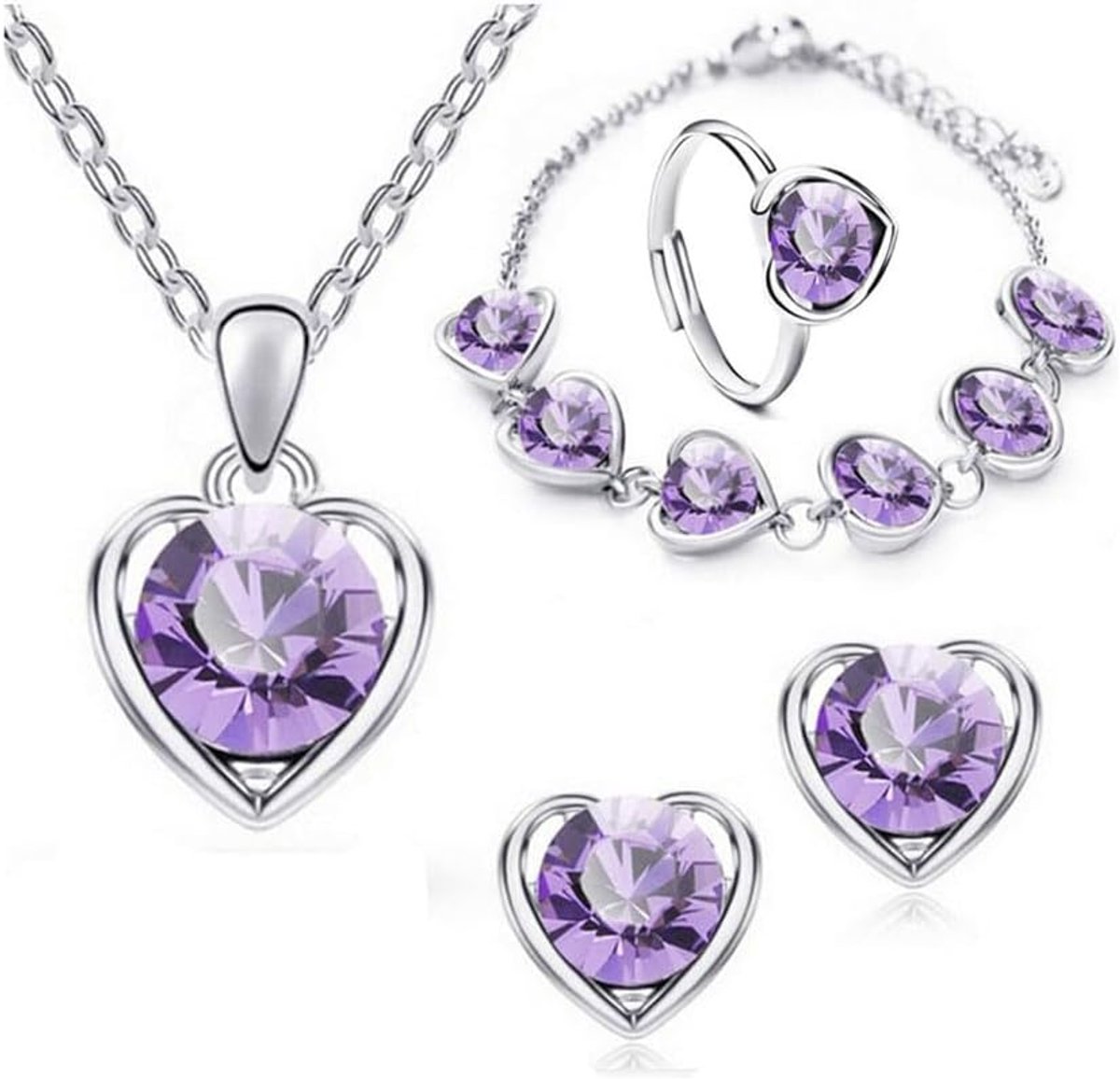Hart Kristal Ketting Oorbellen Armband Ring Set Liefde Hanger Ketting Sieraden voor Vrouwen en Meisjes