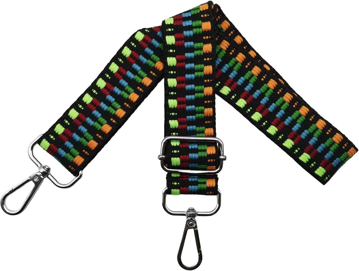 Tasriemen om te wisselen, verstelbare schouderriem voor tas, tasriem, breed, 3,8 cm, met zilveren karabijnhaak, schouderriem, tasband, draagriem voor handtassen, zwart/kleur, Clash, S31