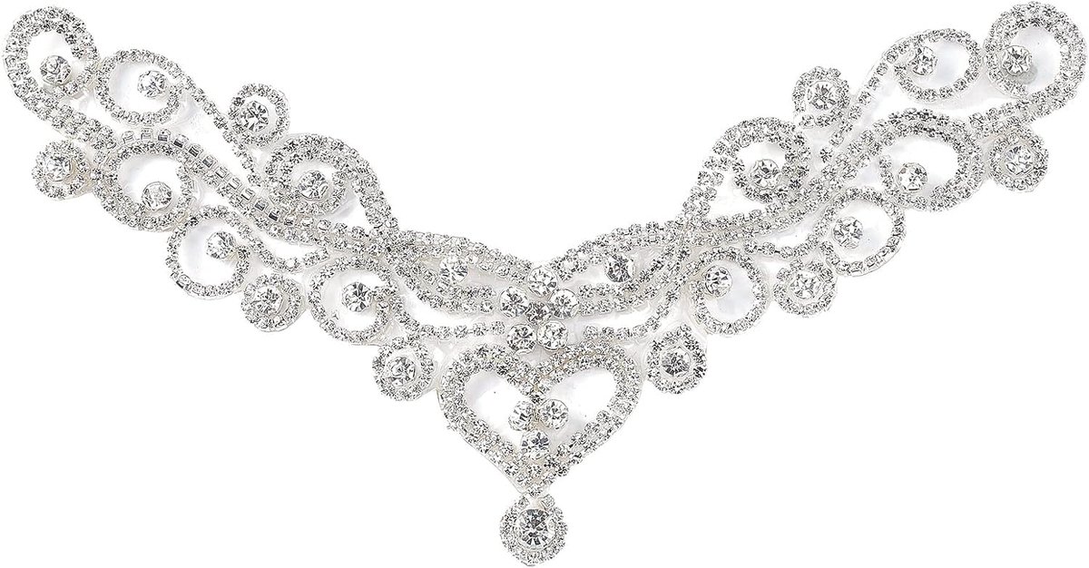 V-hals strass applicaties voor halslijn/riem/helm zilveren strass applicaties voor trouwjurk strass jurk veredeling