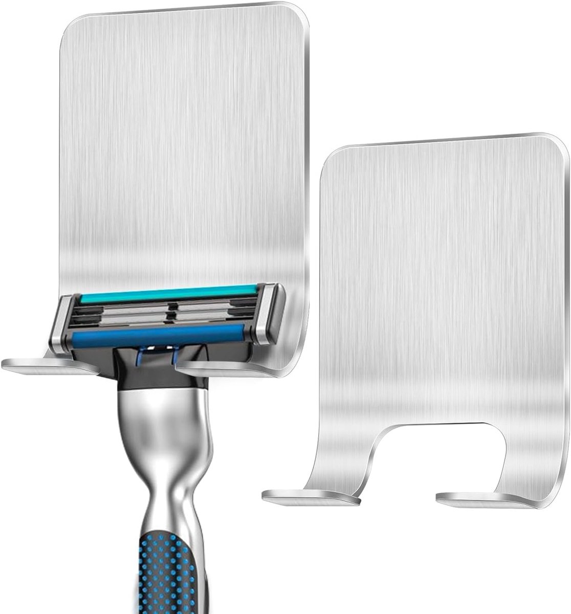 Scheerapparaathouder Zonder Boren, Zelfklevend Voor Douche, Deur Of Muur, 2 Stuks Zilveren