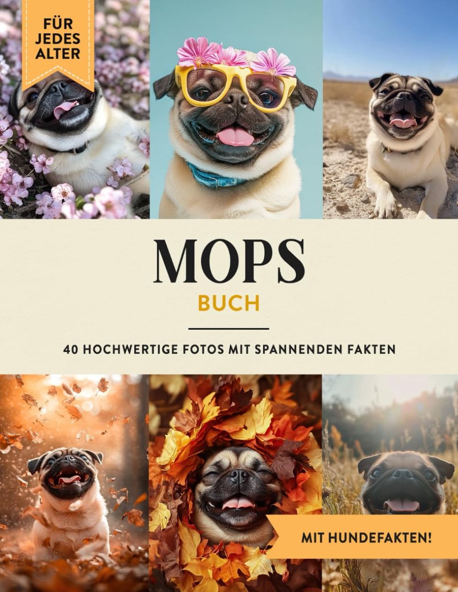 Buch: 40 Bilder & Fakten | Mops Hundebuch als Geschenk für Kinder & Erwachsene