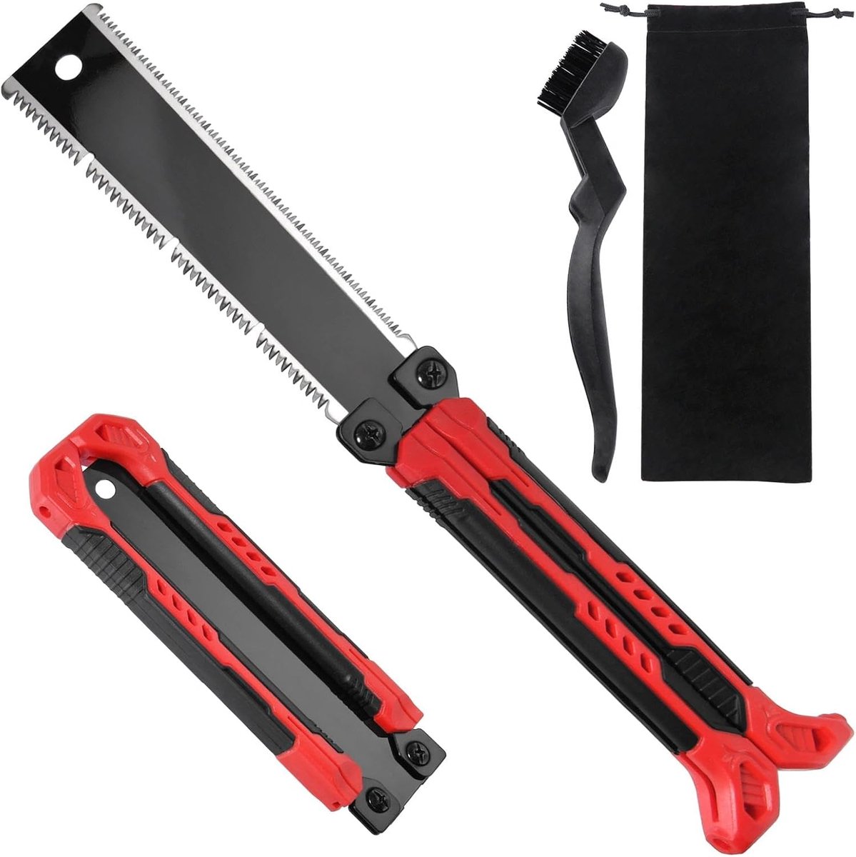 8 inch opvouwbare Japanse trekzaag, dubbelsnijdende handzaag met SK5-blad (13/14 TPI), zakcampingzagen met draagbare zak en borstel, houtbewerking, verzonken snoeizagen voor hard/zacht hout