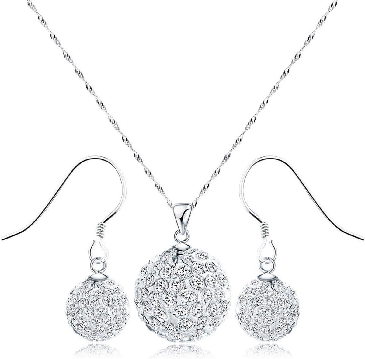 925 sterling zilver, kettinghanger, halsketting en oorbellen in set met gecreëerde kristal voor bruiloftssieraden (wit)